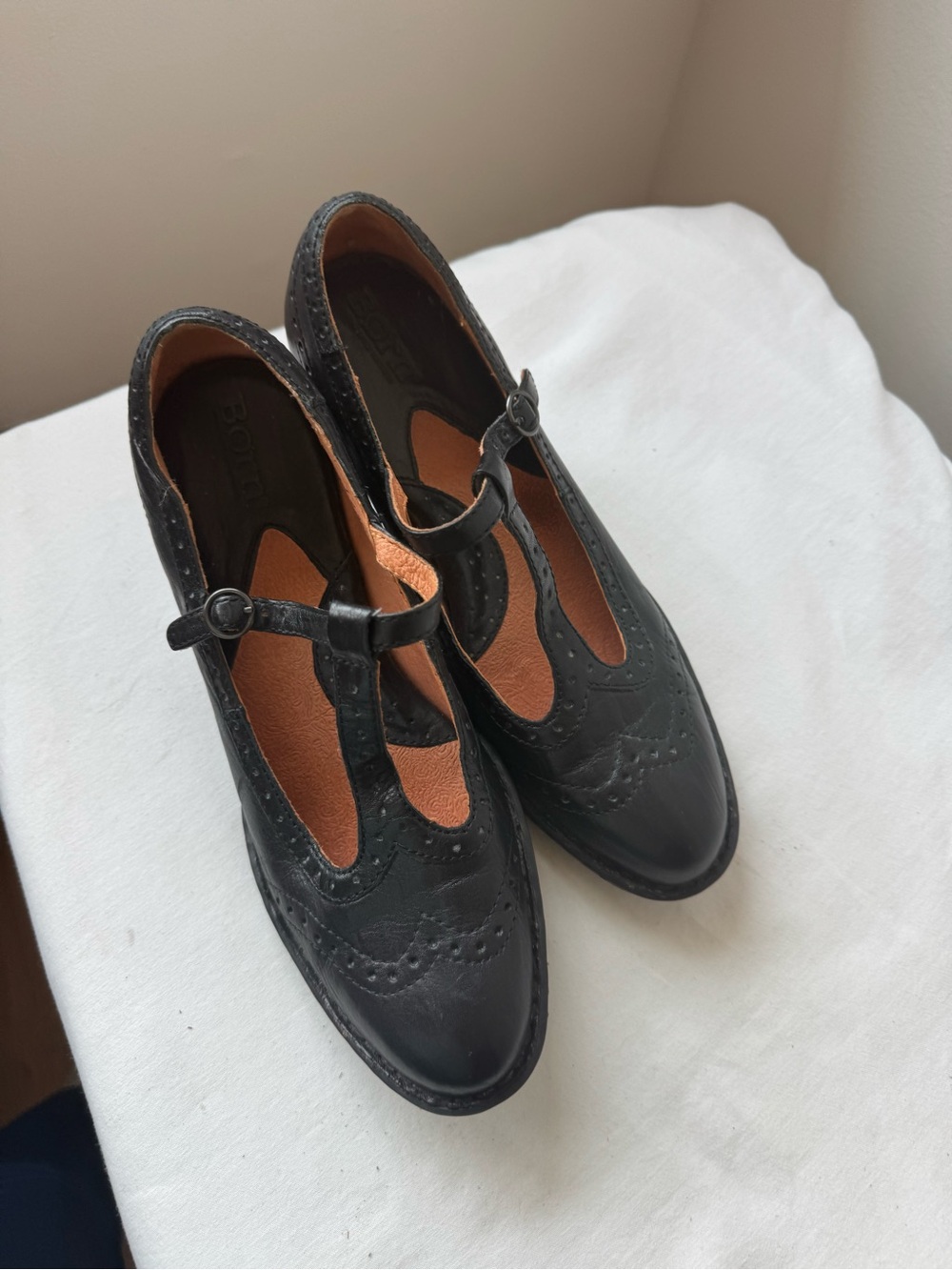 Y2K Vintage Born Black Leather Mary Jane Heels Size 7 - Picture 2 of 7